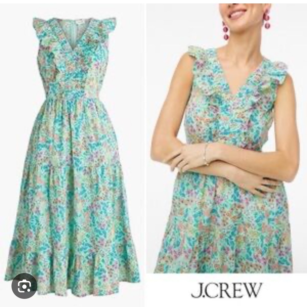 J Crew NWOT floral Printed V-neck smocked midi dress size 10 Spearmint Multi